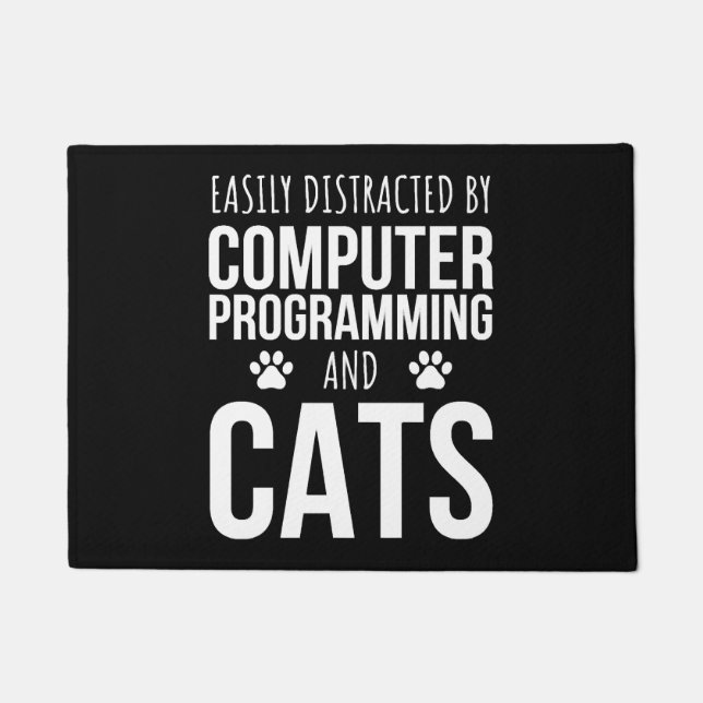 Easily Distracted By Computer Programming And Cats Doormat (Front)