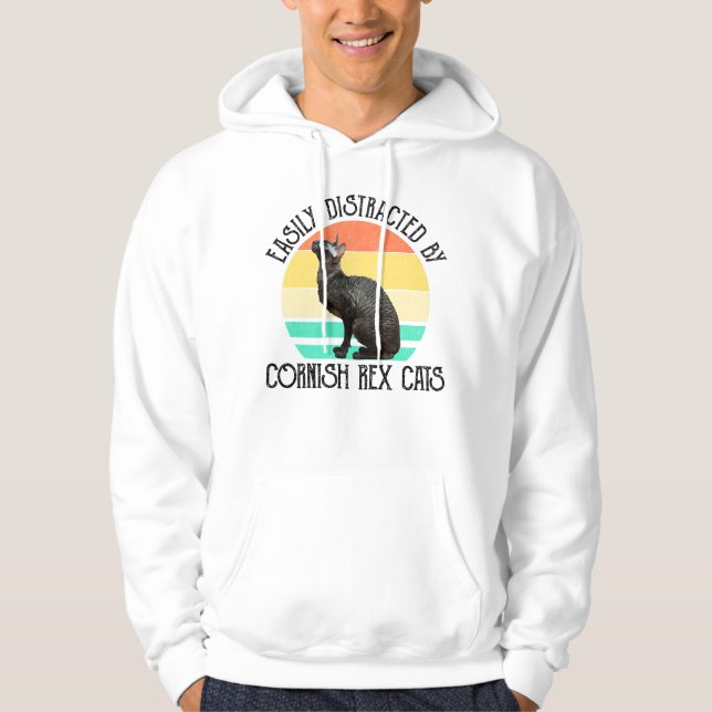 Easily Distracted By Cornish Rex Cats Hoodie (Front)