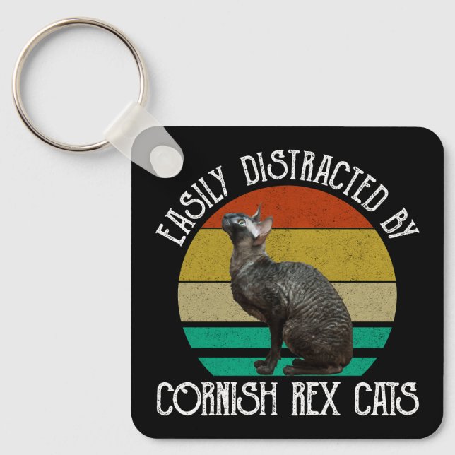 Easily Distracted By Cornish Rex Cats Key Ring (Front)