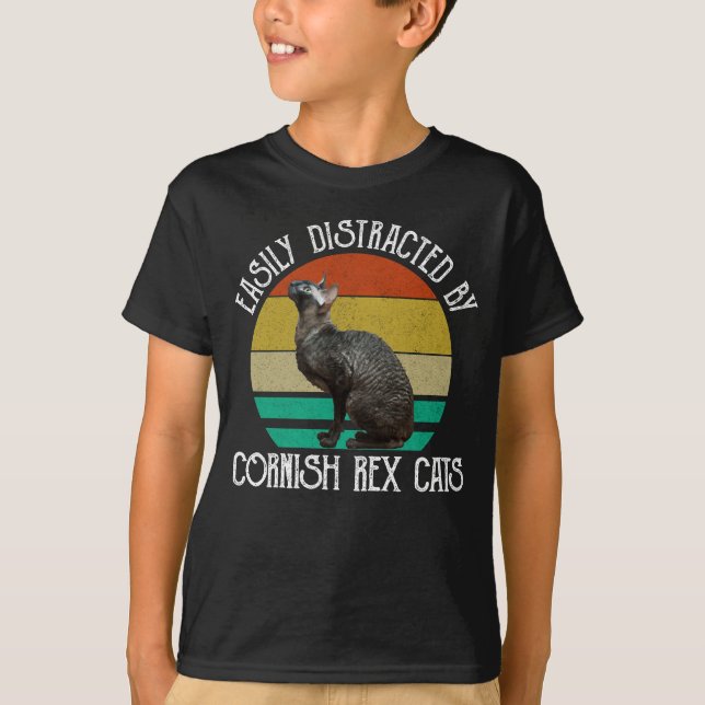 Easily Distracted By Cornish Rex Cats T-Shirt (Front)
