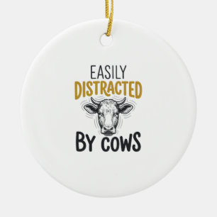 Easily Distracted By Cows Funny Cow Lover Shirt_1 Ceramic Tree Decoration