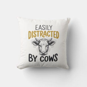 Easily Distracted By Cows Funny Cow Lover Shirt_1 Cushion