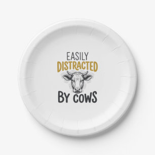 Easily Distracted By Cows Funny Cow Lover Shirt_1 Paper Plate