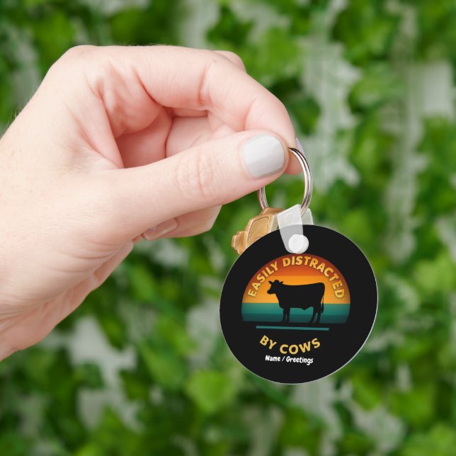 Easily Distracted By Cows Funny Farming Gift Lover Key Ring (Hand)