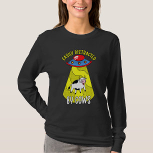 Easily Distracted By Cows Ufo Dairy Farming T-Shirt