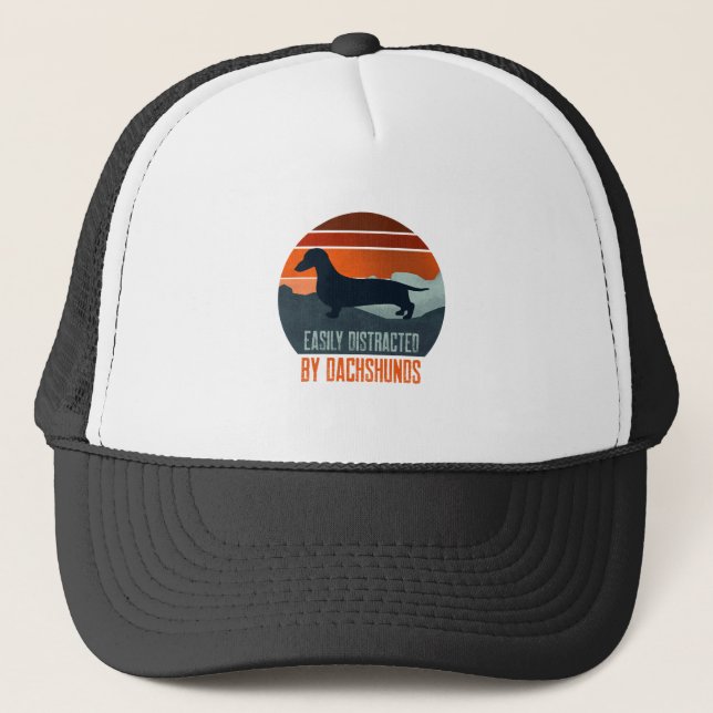 Easily Distracted By Dachshunds Dog Walking Trucker Hat (Front)