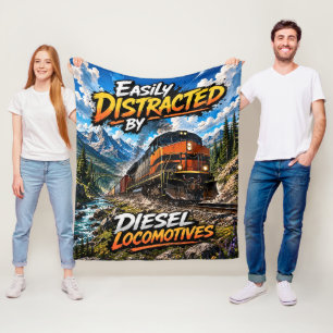 Easily Distracted by Diesel Locomotives Fleece Blanket