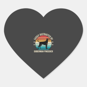 Easily Distracted by Doberman Pinscher Retro Sunse Heart Sticker
