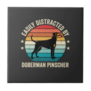 Easily Distracted by Doberman Pinscher Retro Sunse Tile