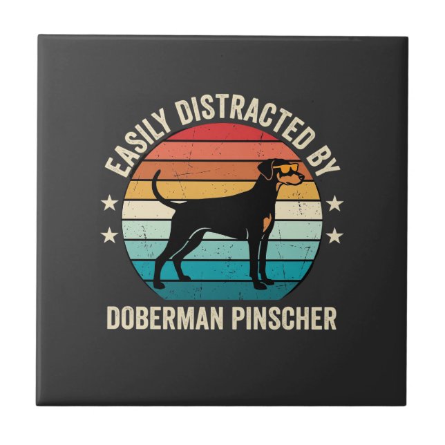 Easily Distracted by Doberman Pinscher Retro Sunse Tile (Front)