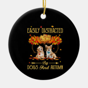 Easily Distracted By Dogs And Autumn Fall Season Ceramic Tree Decoration