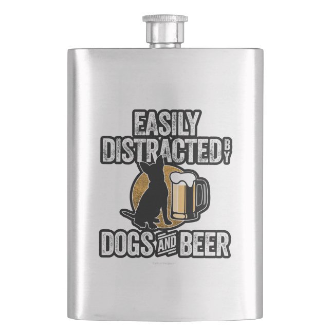 Easily Distracted by Dogs and Beer Hip Flask (Front)