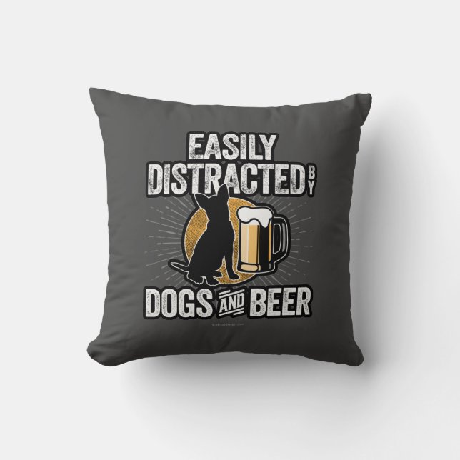 Easily Distracted by Dogs and Beer Throw Pillow (Front)