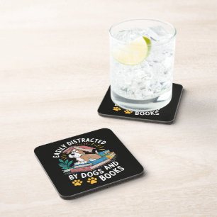 Easily Distracted by Dogs and Books Funny Pets Coaster