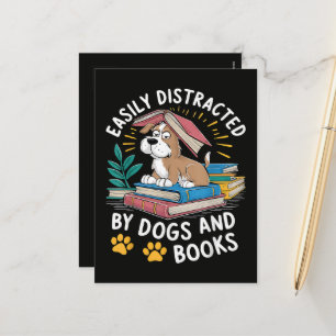 Easily Distracted by Dogs and Books Funny Pets Holiday Postcard