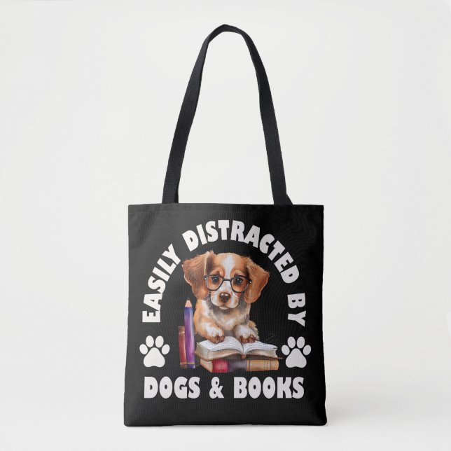 Easily Distracted By Dogs And Books Tote Bag (Front)
