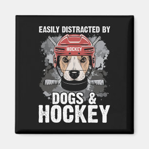Easily Distracted By Dogs And Hockey Funny Dog Own Magnet