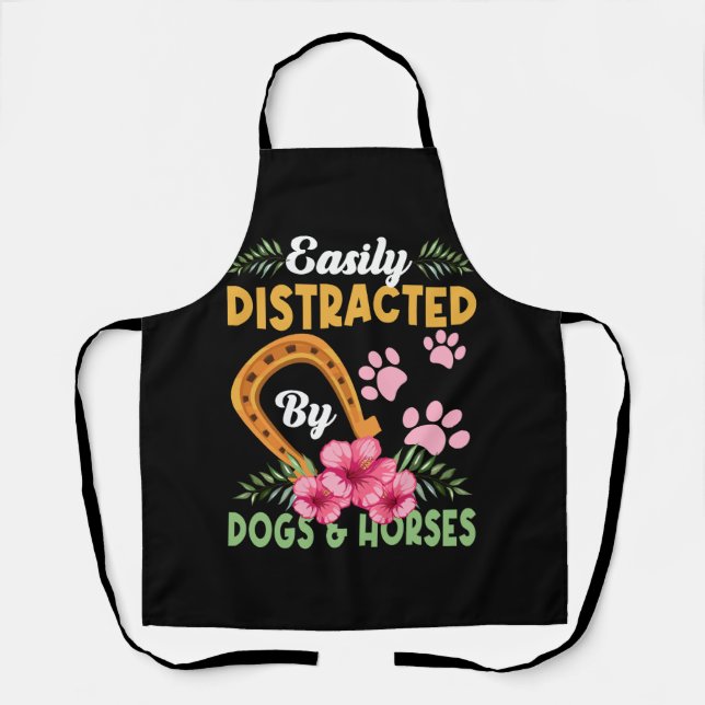 Easily Distracted By Dogs And Horses Flower Farm A Apron (Front)