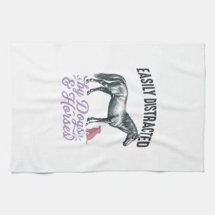 Easily Distracted by Dogs and Horses Shirt Design_ Tea Towel
