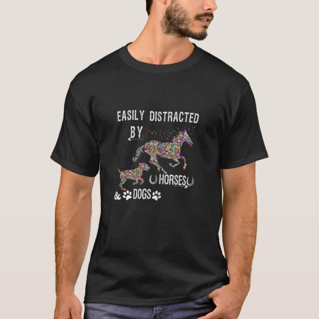 Easily Distracted By Dogs And Horsess for Girls  T-Shirt (Front)