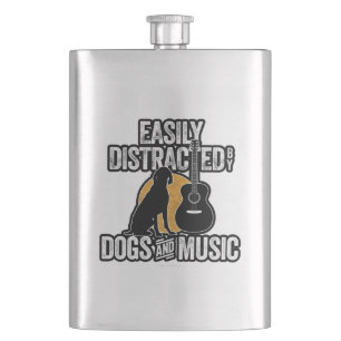 Easily Distracted by Dogs and Music Hip Flask