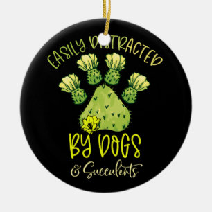 Easily Distracted By Dogs And Succulents Cactus Ceramic Tree Decoration