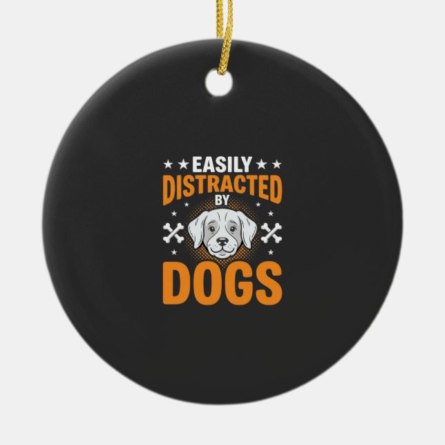 Easily Distracted By Dogs Ceramic Tree Decoration (Front)