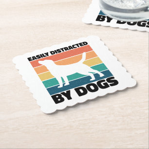 Easily Distracted By Dogs Dog Birthday Memes Funny Paper Coaster