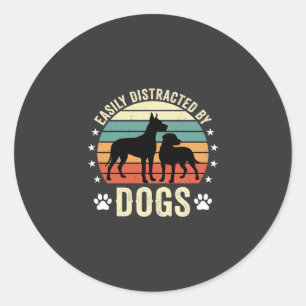 Easily Distracted by Dogs Vintage Retro Sunset Classic Round Sticker