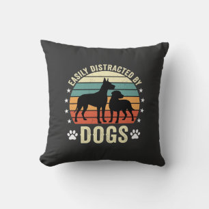 Easily Distracted by Dogs Vintage Retro Sunset Cushion