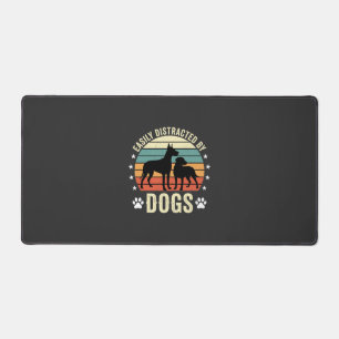 Easily Distracted by Dogs Vintage Retro Sunset Desk Mat
