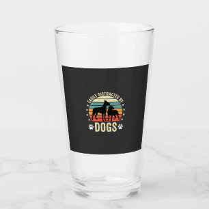 Easily Distracted by Dogs Vintage Retro Sunset Glass