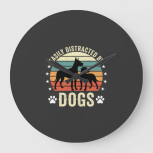 Easily Distracted by Dogs Vintage Retro Sunset Large Clock