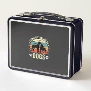Easily Distracted by Dogs Vintage Retro Sunset Metal Lunch Box