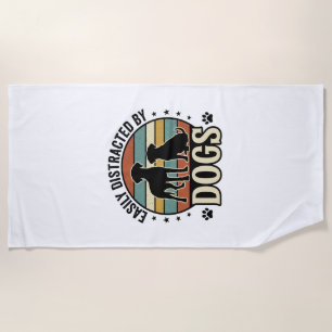 Easily Distracted by Dogs Vintage Silhouette Desig Beach Towel