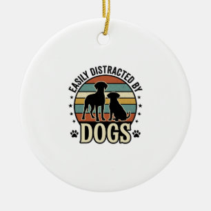 Easily Distracted by Dogs Vintage Silhouette Desig Ceramic Tree Decoration