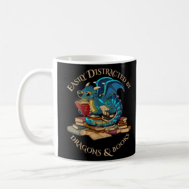 Easily Distracted By Dragons And Books Gift Nerd D Coffee Mug (Left)