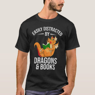 Easily Distracted By Dragons And Books Reading Boo T-Shirt