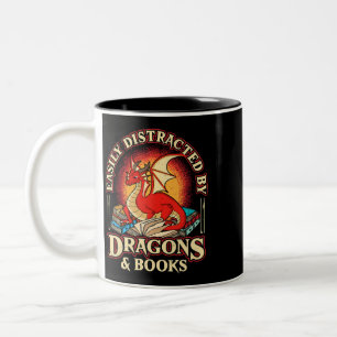Easily Distracted By Dragons & Books Nerd Dragon L Two-Tone Coffee Mug