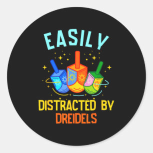 Easily Distracted By Dreidels Happy Hanukkah Menor Classic Round Sticker