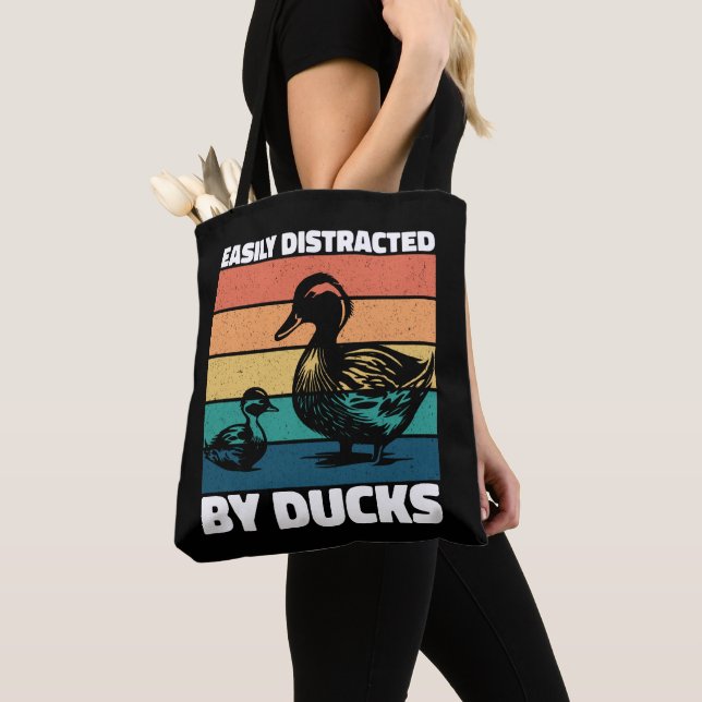 Easily Distracted By Ducks Lover Cool Farming Duck Tote Bag (Close Up)