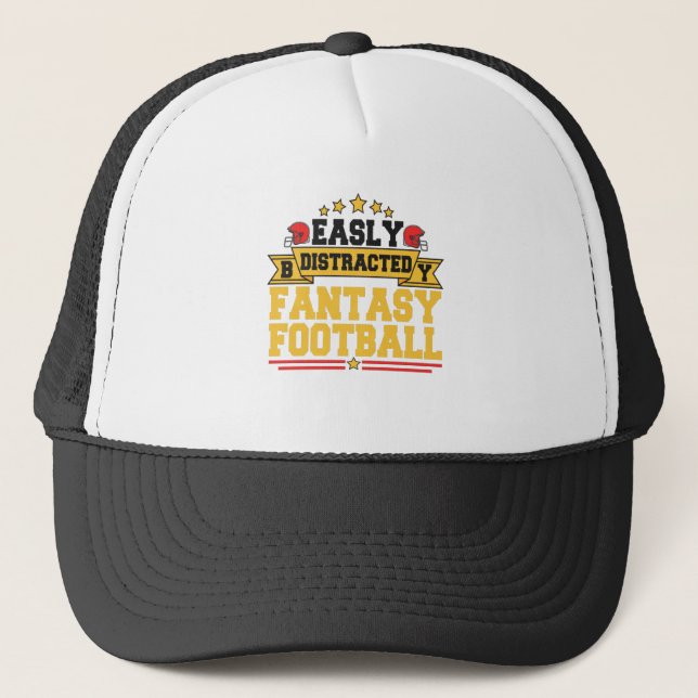 Easily Distracted By Fantasy Football Funny Gift Trucker Hat (Front)