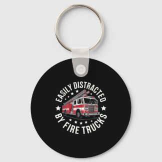 Easily Distracted By Fire Trucks Design Key Ring