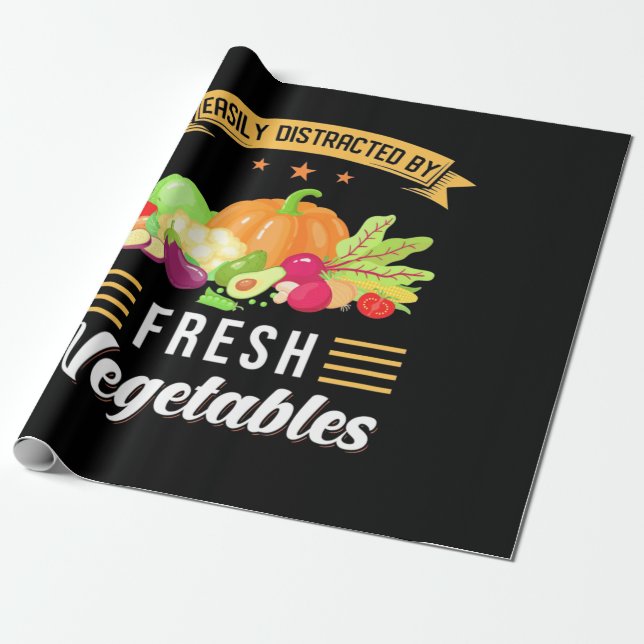 Easily Distracted By Fresh Vegetables Wrapping Paper (Unrolled)