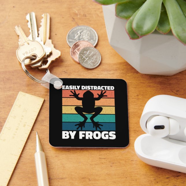 Easily Distracted By Frogs Lovers Colourful Design Key Ring (Desk)