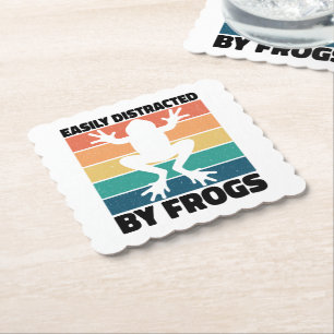 Easily Distracted By Frogs Lovers Cool Froggy Paper Coaster