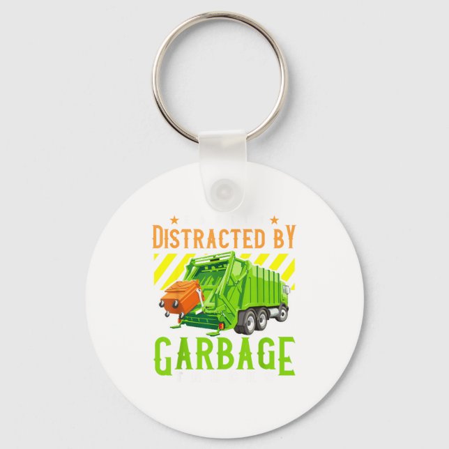 Easily Distracted By Garbage Trucks Funny Truck Lo Key Ring (Front)