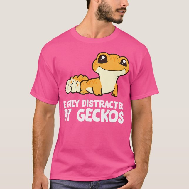 Easily Distracted By Geckos Funny Leopard Gecko T-Shirt (Front)