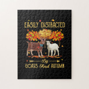 Easily Distracted By Goats And Autumn Fall Season Jigsaw Puzzle