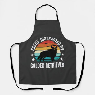 Easily Distracted by Golden Retriever Retro Sunset Apron